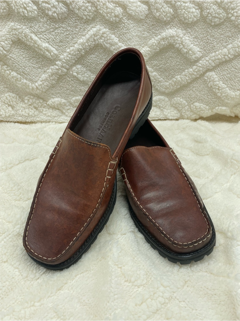 Cole Haan Women’s Spotted Like Brown Leather Unique Design Slip-On Loafers